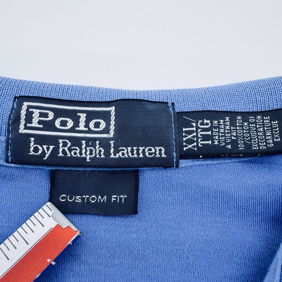 Vtg Ralph Lauren Polo Shirt XXL Blue Solid Short Yellow Pony Sleeve Mens Soft - Picture 5 of 8